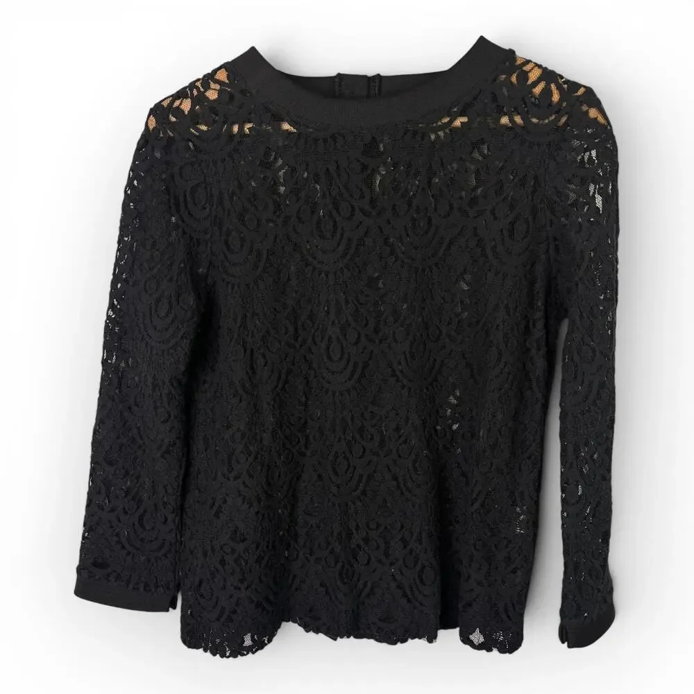 Banana Republic Lace Sweater Womens Medium Black Button Back Layering Top Lace
